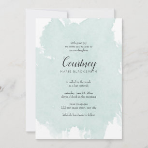 Mint Watercolor Splash Bat Mitzvah Invitations