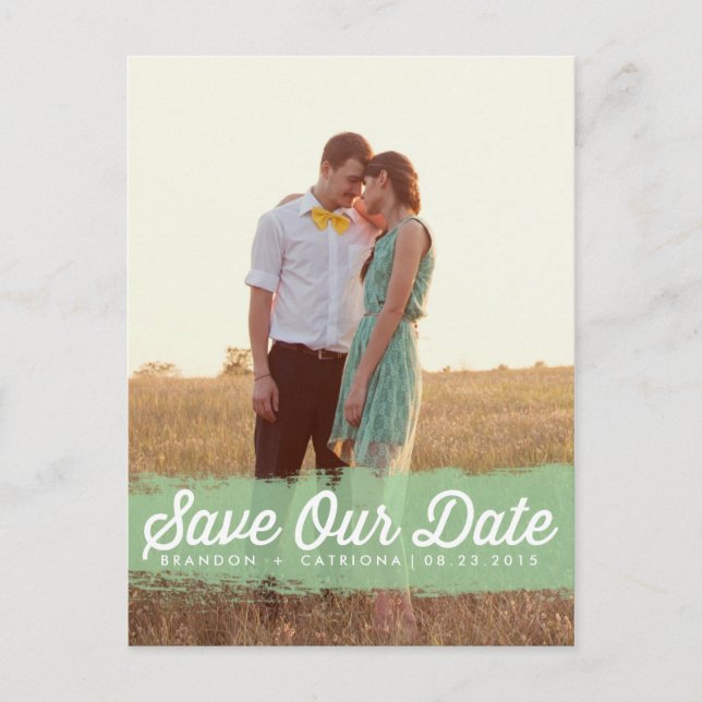 MINT WATERCOLOR SPLASH | SAVE THE DATE POSTCARD (Front)