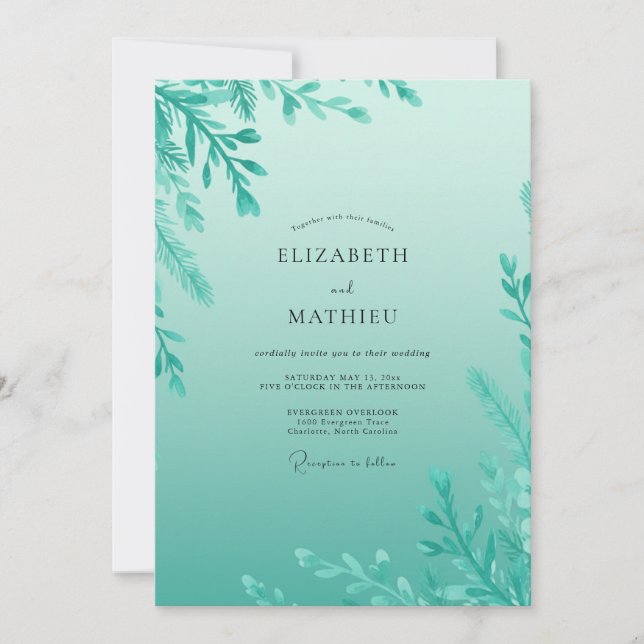 Mint Watercolor Sprig Wedding Invitation (Front)