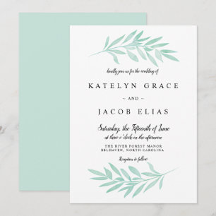 Mint Watercolor Wedding Invitation