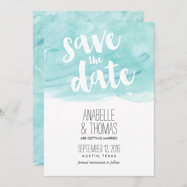 Mint Watercolor Wedding Save the Date Invitation (Front/Back)