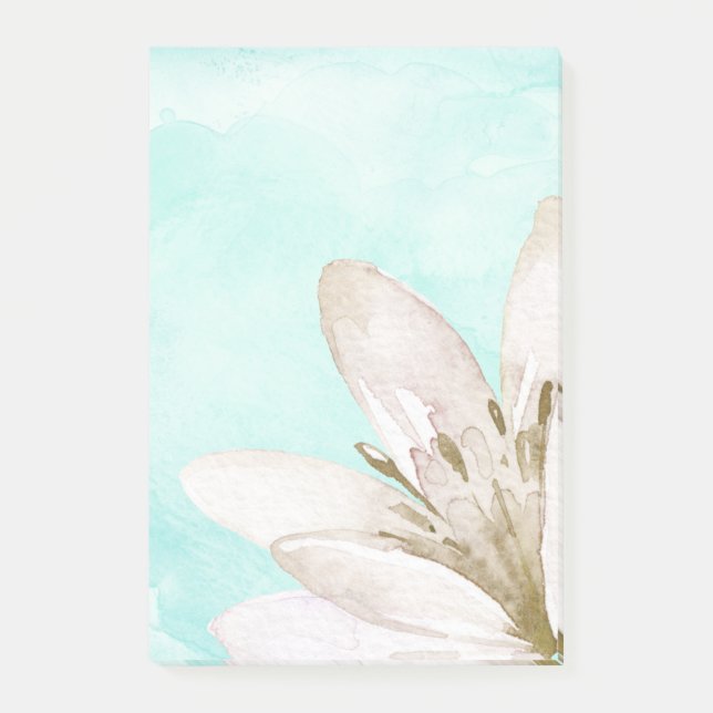 Mint Watercolor White Flower Post-it Notes (Front)