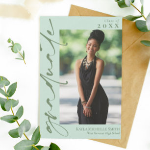 Mint & Watercress Calligraphy Photo Graduation Invitation