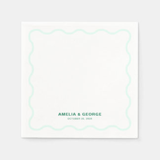 Mint Wavy Retro Wedding Cocktail Napkin