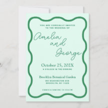 Mint Wavy Retro Wedding Invitation