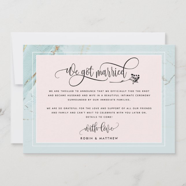 Mint We Got Married Wedding / Elope Announcement (Front)