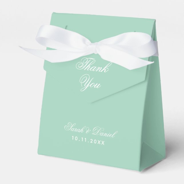 Mint Wedding Thank You Simple Green White Script Favour Box (Front Side)