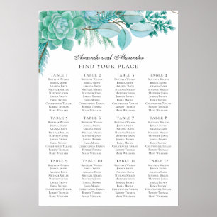 Mint wedding. Watercolor succulents seating chart
