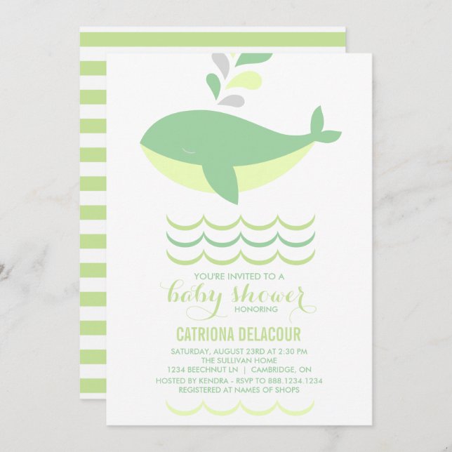 Mint Whale Gender Neutral Baby Shower Invitation (Front/Back)