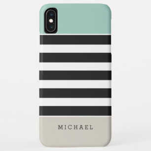 Mint White Black Beige Stripes - Simple Elegant iPhone XS Max Case