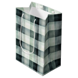Mint White Black Plaid Stripes Birthday Medium Gift Bag