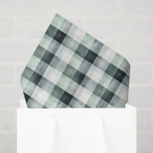 Mint White Black Plaid Stripes Birthday Tissue Paper