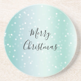 Mint White Bokeh Dots Celebration Coaster
