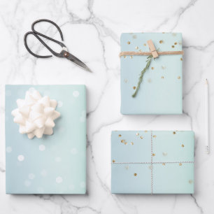 Mint White Bokeh Gold Glitter Confetti Christmas Wrapping Paper Sheet