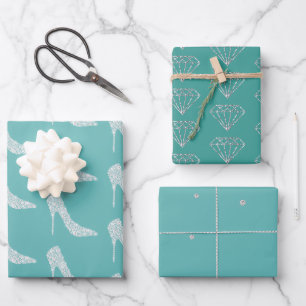 Mint White Diamond High Heel Shoes Wedding Wrapping Paper Sheet