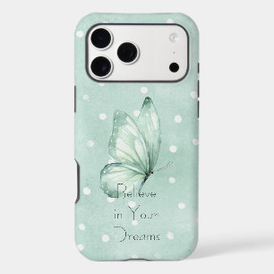 Mint White Dots Butterfly Believe