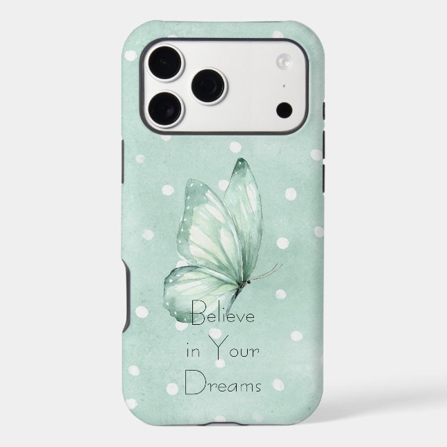 Mint White Dots Butterfly Believe (Back)