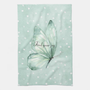 Mint White Dots Butterfly Believe Tea Towel