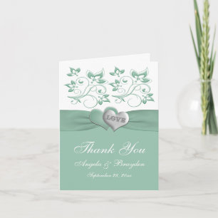 Mint, White Floral Hearts PHOTO Thank You Card