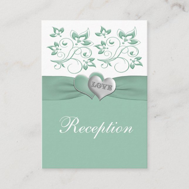 Mint, White Floral Reception Enclosure Card (Front)