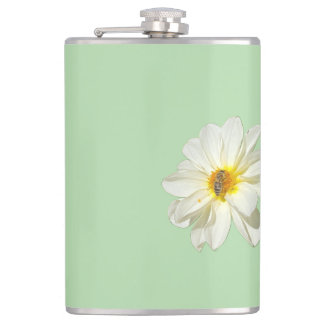 Mint White Flower and Honeybee Vinyl Wrapped Flask