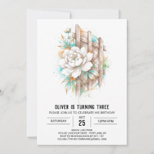 Mint White Flower Birthday Invitation