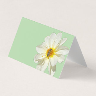Mint White Flower & Honeybee Folded Business Card