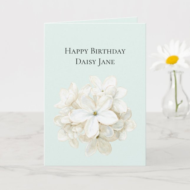 Mint White Flowers Birthday Card (Small Plant)