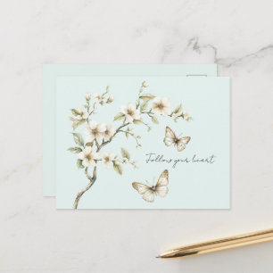 Mint White Flowers Butterflies Postcard