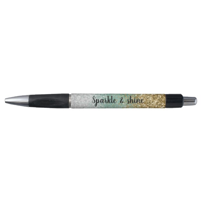 Mint White Glam Gold Sparkle Glitter (Front)