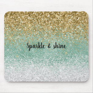Mint White Glam Gold Sparkle Glitter Mouse Mat