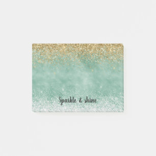 Mint White Glam Gold Sparkle Glitter Post-it Notes