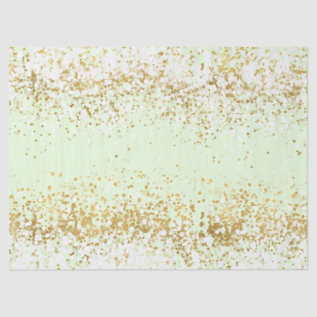 Mint White Gold Confetti Sparkle Tissue Paper (Front)
