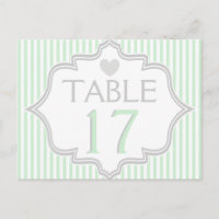 Mint, white, grey stripes wedding table number