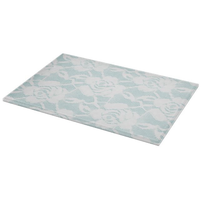 Mint White Lace Roses Floral Cutting Board (Corner)