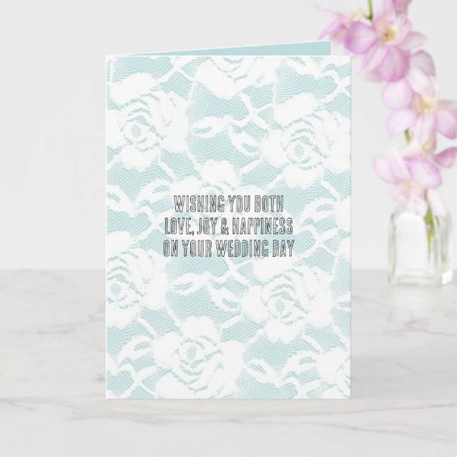 Mint white lace roses floral wedding day card (Orchid)