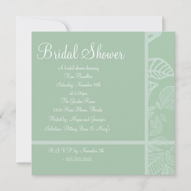 Mint & White Leaf Bridal Shower Invitation (Front)