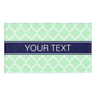 Mint White Moroccan #5 Navy Blue Name Monogram Name Tag