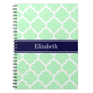 Mint White Moroccan #5 Navy Blue Name Monogram Notebook