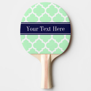 Mint White Moroccan #5 Navy Blue Name Monogram Ping Pong Paddle