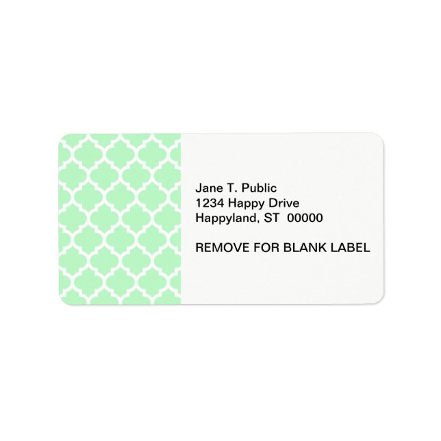 Mint White Moroccan Quatrefoil Pattern #5 Label (Front)