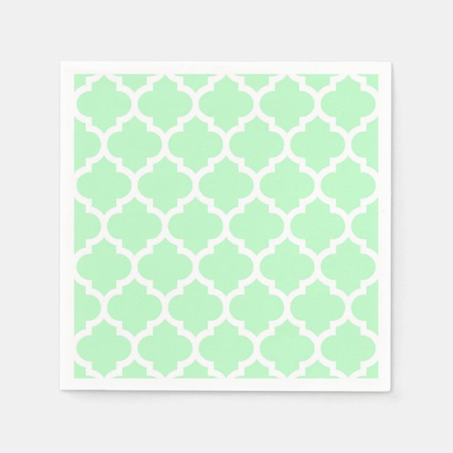 Mint White Moroccan Quatrefoil Pattern #5 Napkin (Front)