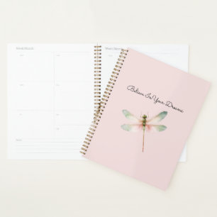 Mint White Pink Dragonfly Planner