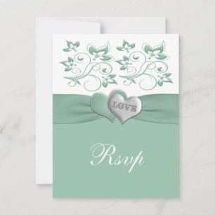Mint, White PRINTED RIBBON Floral Reply Card