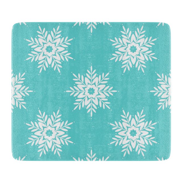 Mint White Snowflake Pattern   Cutting Board (Front)