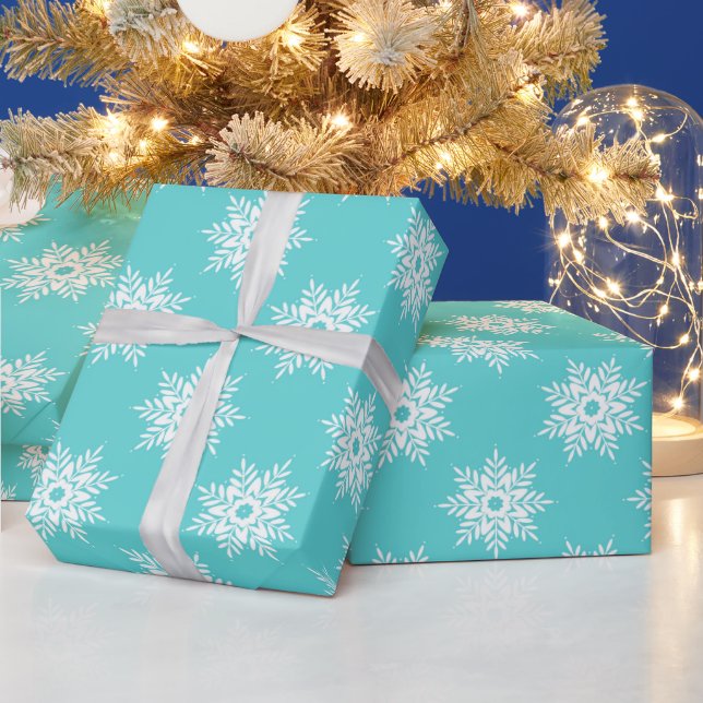 Mint White Snowflake Pattern  Wrapping Paper (Holidays)