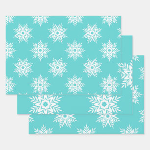 Mint White Snowflake Pattern    Wrapping Paper Sheet