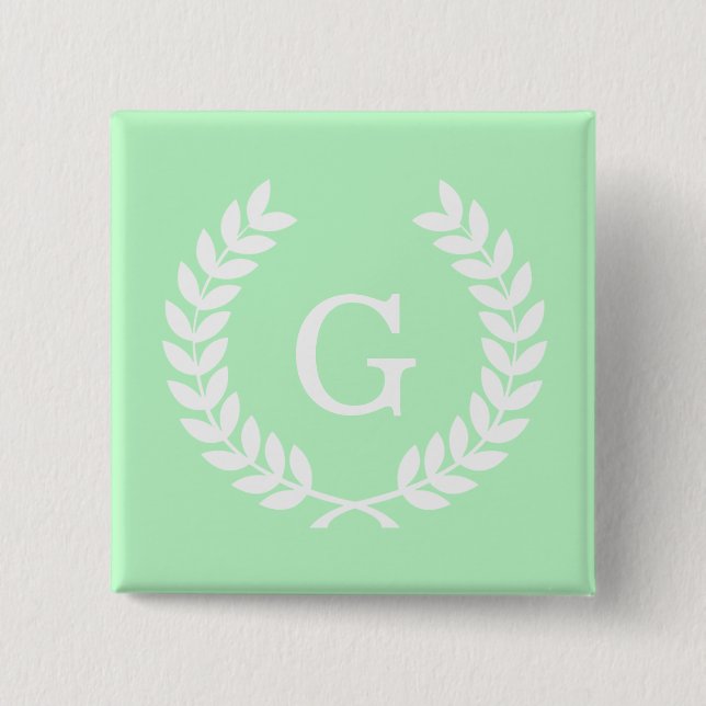 Mint White Wheat Laurel Wreath Initial Monogram 15 Cm Square Badge (Front)
