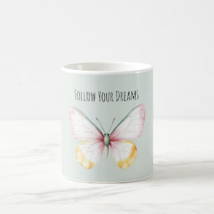 Mint White Yellow Pink Teal Butterfly Coffee Mug