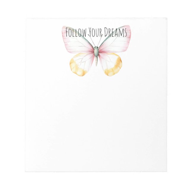 Mint White Yellow Pink Teal Butterfly Notepad (Front)